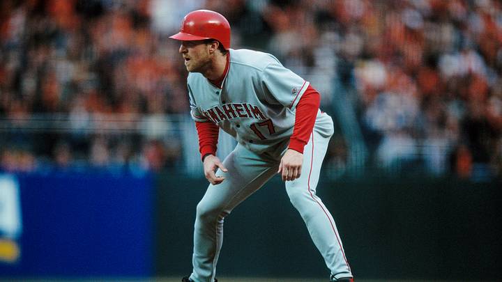 Oct 24, 2002; San Francisco, CA, USA; FILE PHOTO; Anaheim Angels center fielder Darin Erstad on the field against the San Francisco Giants during game five of the 2002 World Series at Pacific Bell Park. The Angels went on to win the World Series. Mandatory Credit: VJ Lovero-USA TODAY NETWORK Oct 24, 2002; San Francisco, CA, USA; FILE PHOTO; Anaheim Angels center fielder Darin Erstad on the field against the San Francisco Giants during game five of the 2002 World Series at Pacific Bell Park. The Angels went on to win the World Series. Mandatory Credit: VJ Lovero-USA TODAY NETWORK