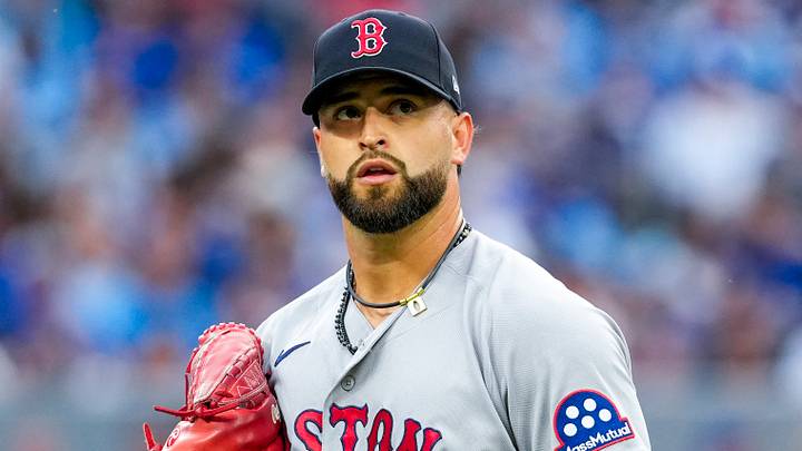 Aug 11, 2026; Toronto, Ontario, CAN;  Boston Red Sox pitcher Patrick Sandoval (43) returns to the dugout after the second inning against the Toronto Blue Jays at Rogers Centre. Mandatory Credit: Kevin Sousa-Imagn Images