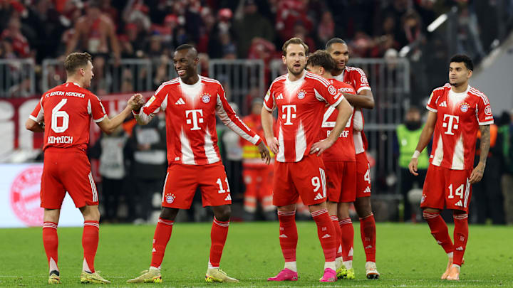 Bayern Munich players celebrating after win against St. Pauli. Bayern Munich players celebrating after win against St. Pauli.