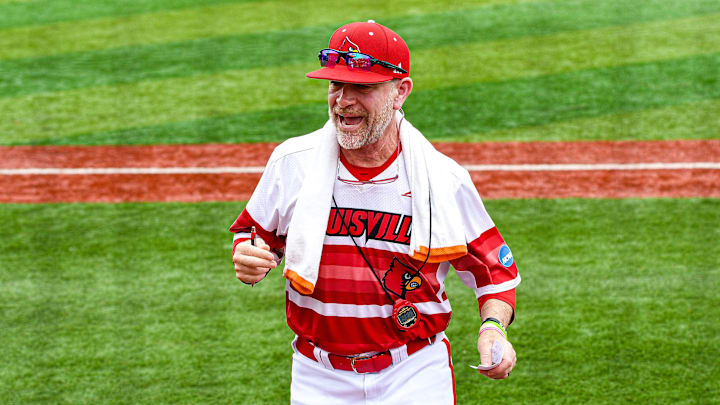 Louisville baseball head coach Dan McDonnell vs. Miami in game two of the 2025 Louisville Super Regional.