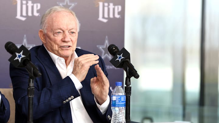 Dallas Cowboys owner Jerry Jones speaks to the media.