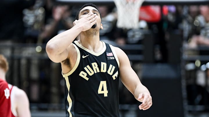 Purdue Boilermakers forward Trey Kaufman-Renn (4) celebrates after a play 