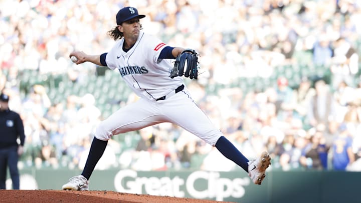 Seattle Mariners pitcher Logan Gilbert throws during a game against the Boston Red Sox on June 16 at T-Mobile Park. Seattle Mariners pitcher Logan Gilbert throws during a game against the Boston Red Sox on June 16 at T-Mobile Park.