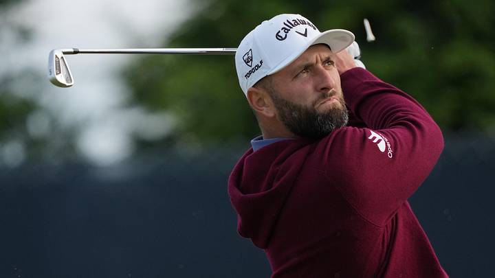 Jon Rahm plays his shot on the 14th hole during the second round of the PGA Championship golf tournament. Jon Rahm plays his shot on the 14th hole during the second round of the PGA Championship golf tournament.