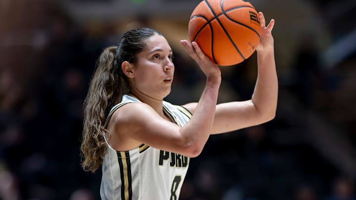 Purdue Freshman Hila Karsh (8) lines up a 3 