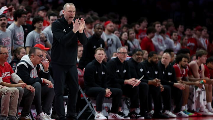 Mar 7, 2026; Columbus, Ohio, USA; Indiana Hoosiers head coach Darian Devries coaches his team during the second half against the Ohio State Buckeyes at Value City Arena. Mandatory Credit: Joseph Maiorana-Imagn Images Mar 7, 2026; Columbus, Ohio, USA; Indiana Hoosiers head coach Darian Devries coaches his team during the second half against the Ohio State Buckeyes at Value City Arena. Mandatory Credit: Joseph Maiorana-Imagn Images