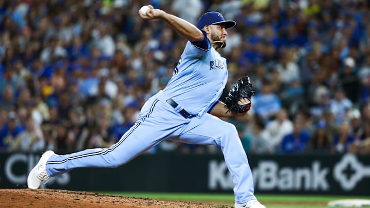 Jul 21, 2023; Seattle, Washington, USA; Toronto Blue Jays relief pitcher Yimi Garcia (93) throws