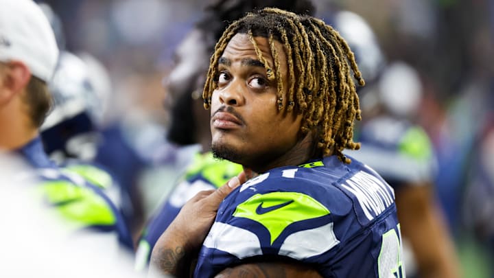 Aug 24, 2024; Seattle, Washington, USA; Seattle Seahawks defensive tackle Byron Murphy II (91) stands on the sideline during the first quarter at Lumen Field.