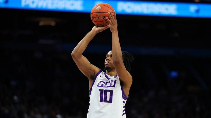 Dec 6, 2025; Phoenix, Arizona, USA; Grand Canyon University Antelopes guard Jaden Henley (10) shoots a free throw against the Oklahoma State Cowboys during the first half at PHX Arena.