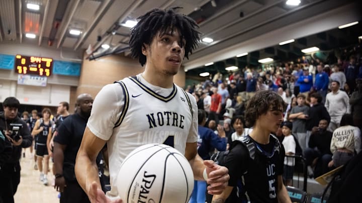 Notre Dame High School (CA) forward Tyran Stokes (4) against Sandra Day O'Connor (AZ) during the Hoophall West High School Invitational at Highland High School.