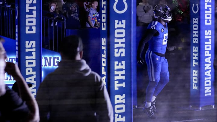 Dec 22, 2025; Indianapolis, Indiana, USA; Indianapolis Colts defensive end Kwity Paye (51) takes the field ahead of a game against the San Francisco 49ers at Lucas Oil Stadium. Mandatory Credit: Christine Tannous-USA TODAY Network via Imagn Images