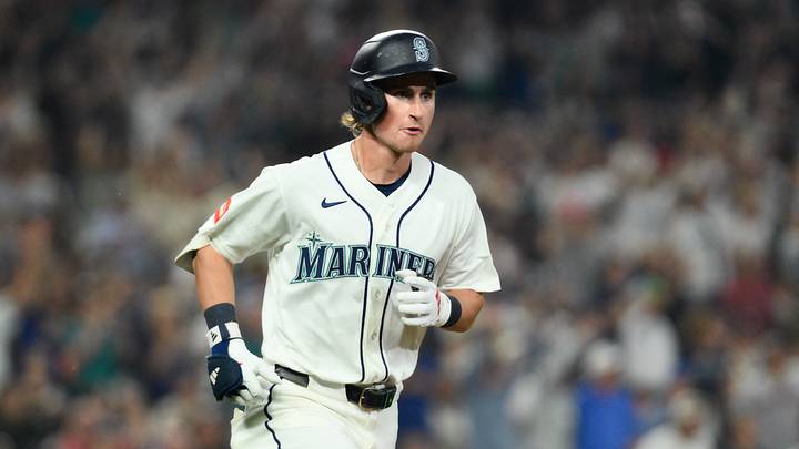 Aug 5, 2026; Seattle, Washington, USA; Seattle Mariners shortstop Colt Emerson (4) runs the bases after hitting a home run against the Detroit Tigers during the eighth inning at T-Mobile Park. Mandatory Credit: Steven Bisig-Imagn Images