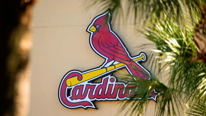 Feb 26, 2021; Jupiter, Florida, USA; A general view of the St. Louis Cardinals logo on the stadium at Roger Dean Stadium during spring training workouts. Mandatory Credit: Jasen Vinlove-Imagn Images Feb 26, 2021; Jupiter, Florida, USA; A general view of the St. Louis Cardinals logo on the stadium at Roger Dean Stadium during spring training workouts. Mandatory Credit: Jasen Vinlove-Imagn Images