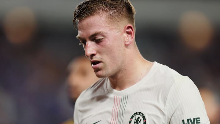 Jun 24, 2025; Philadelphia, Pennsylvania, USA; Chelsea FC forward Liam Delap (9) walks off the field at the end of the first half during a group stage match of the 2025 FIFA Club World Cup at Lincoln Financial Field. Credit: Caean Couto-Imagn Images