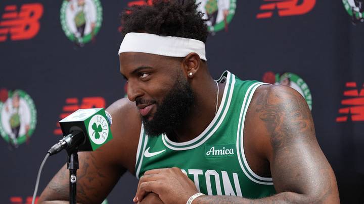 Sep 28, 2026; Boston, MA, USA; Boston Celtics center Mitchell Robinson (4) talks to reporters during media day at Auerbach Center. Mandatory Credit: David Butler II-Imagn Images