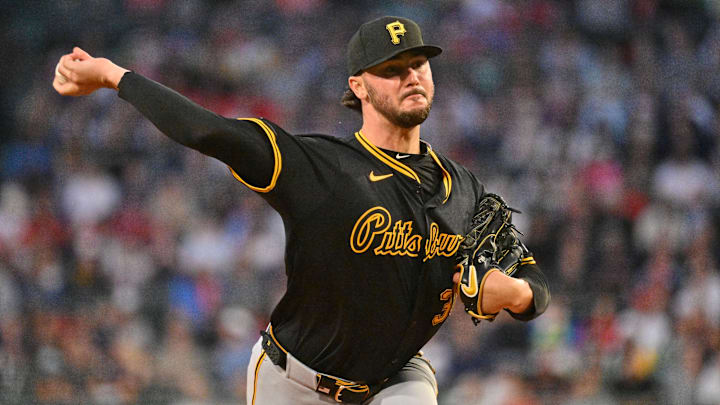 Aug 29, 2025; Boston, Massachusetts, USA; Pittsburgh Pirates starting pitcher Paul Skenes (30) pitches against the Boston Red Sox during the first inning at Fenway Park. Mandatory Credit: Eric Canha-Imagn Images Aug 29, 2025; Boston, Massachusetts, USA; Pittsburgh Pirates starting pitcher Paul Skenes (30) pitches against the Boston Red Sox during the first inning at Fenway Park. Mandatory Credit: Eric Canha-Imagn Images
