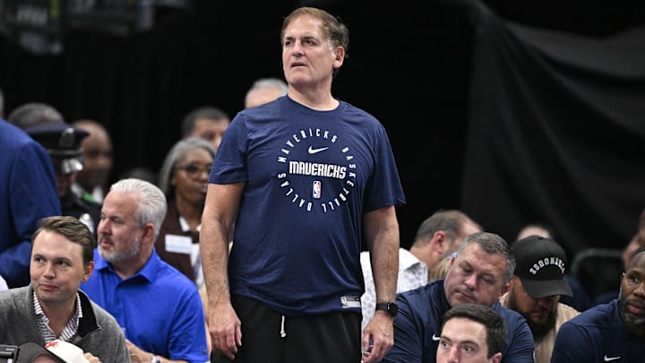 Oct 7, 2024; Dallas, Texas, USA; Mark Cuban looks on during the game between the Dallas Mavericks and the Memphis Grizzlies at American Airlines Center. Mandatory Credit: Jerome Miron-Imagn Images Oct 7, 2024; Dallas, Texas, USA; Mark Cuban looks on during the game between the Dallas Mavericks and the Memphis Grizzlies at American Airlines Center. Mandatory Credit: Jerome Miron-Imagn Images