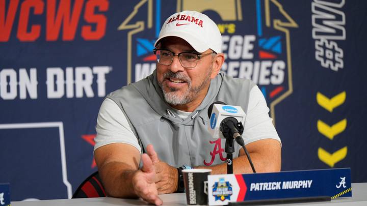 Coach Patrick Murphy Alabama interviews during the Women’s College World Series (WCWS) media day at Devon Park in Oklahoma City, Wednesday, May 27, 2026. Coach Patrick Murphy Alabama interviews during the Women’s College World Series (WCWS) media day at Devon Park in Oklahoma City, Wednesday, May 27, 2026.