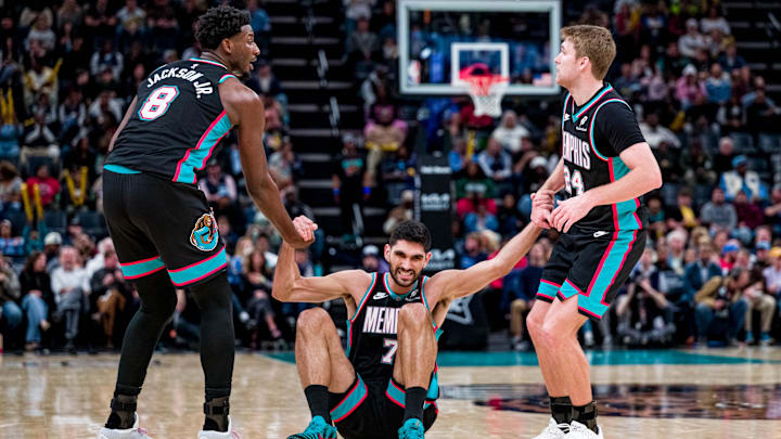 Memphis Grizzlies forwards Santi Aldama and Jaren Jackson Jr. both had great weeks, while guard Cam Spencer started and produced a double-double with a 10-assist game, but Jackson was awarded Western Conference Player of the Week honors. Mandatory Credit: Matthew Smith-Imagn Images