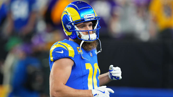 Jan 13, 2025; Glendale, AZ, USA; Los Angeles Rams wide receiver Cooper Kupp (10) practices before the NFC wild card game against the Minnesota Vikings at State Farm Stadium. Mandatory Credit: Joe Camporeale-Imagn Images Jan 13, 2025; Glendale, AZ, USA; Los Angeles Rams wide receiver Cooper Kupp (10) practices before the NFC wild card game against the Minnesota Vikings at State Farm Stadium. Mandatory Credit: Joe Camporeale-Imagn Images