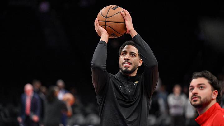 Oct 25, 2026; Brooklyn, New York, USA;  Indiana Pacers guard Tyrese Haliburton (0) warms up before a game against the Brooklyn Nets at Barclays Center.  Mandatory Credit: John Jones-Imagn Images
