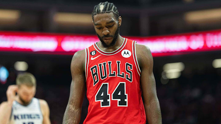 Dec 4, 2022; Sacramento, California, USA;  Chicago Bulls forward Patrick Williams (44) reacts during the second quarter against the Sacramento Kings at Golden 1 Center. Mandatory Credit: Stan Szeto-Imagn Images