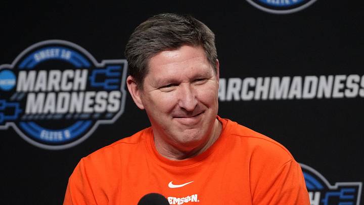 Mar 29, 2024; Los Angeles, CA, USA; Clemson Tigers coach Brad Brownell at a press conference at Crypto.com Arena. Mar 29, 2024; Los Angeles, CA, USA; Clemson Tigers coach Brad Brownell at a press conference at Crypto.com Arena.