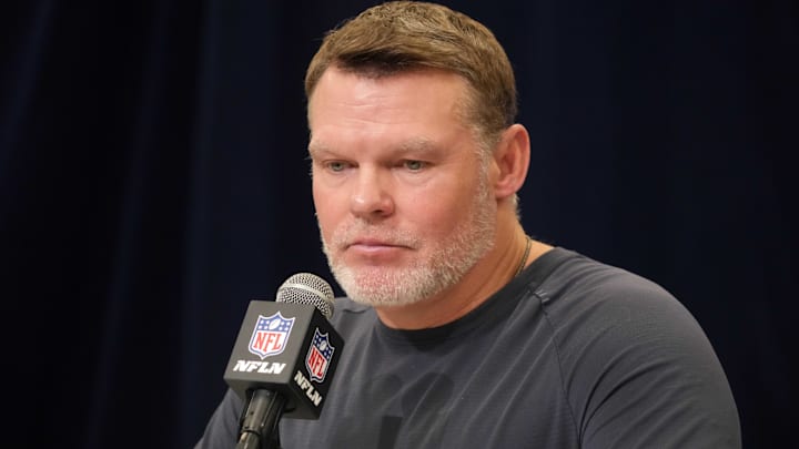 Feb 25, 2025; Indianapolis, IN, USA; Indianapolis Colts general manager Chris Ballard speaks during the NFL Scouting Combine at the Indiana Convention Center. Mandatory Credit: Kirby Lee-Imagn Images