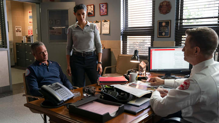 CHICAGO FIRE -- "Down The Rabbit Hole" Episode 13005 -- Pictured: (l-r) Taylor Kinney as Kelly Severide, Miranda Rae Mayo as Stella Kidd