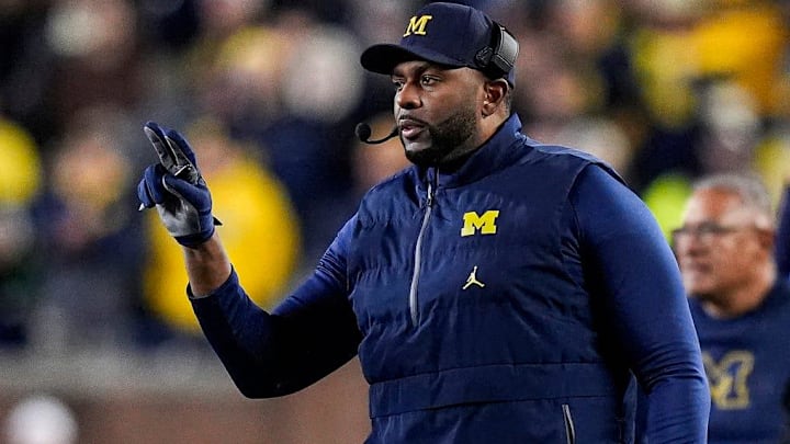 Michigan head coach Sherrone Moore reacts to a play against Purdue during the second half at Michigan Stadium in Ann Arbor on Saturday, November 1, 2025. Michigan head coach Sherrone Moore reacts to a play against Purdue during the second half at Michigan Stadium in Ann Arbor on Saturday, November 1, 2025.