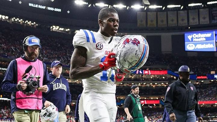 Ole Miss wide receiver Deuce Alexander walks off the field after a win in the College Football Playoff quarterfinals against Georgia in the Sugar Bowl. Ole Miss wide receiver Deuce Alexander walks off the field after a win in the College Football Playoff quarterfinals against Georgia in the Sugar Bowl.