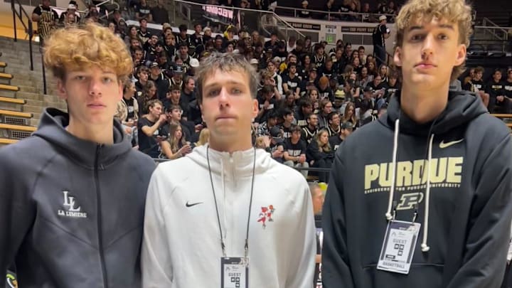 Braxton Keathley (center) alongside 2026 Purdue commits Jacob Webber and Rivers Knight