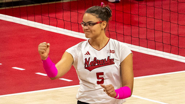 Rebekah Allick reacts after a kill against Northwestern. Rebekah Allick reacts after a kill against Northwestern.