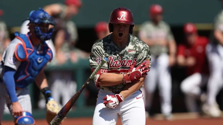 Alabama Baseball Player Brady Neal (10) celebrates at Sewell-Thomas Stadium in Tuscaloosa, AL on Sunday, Mar 22, 2026. Alabama Baseball Player Brady Neal (10) celebrates at Sewell-Thomas Stadium in Tuscaloosa, AL on Sunday, Mar 22, 2026.