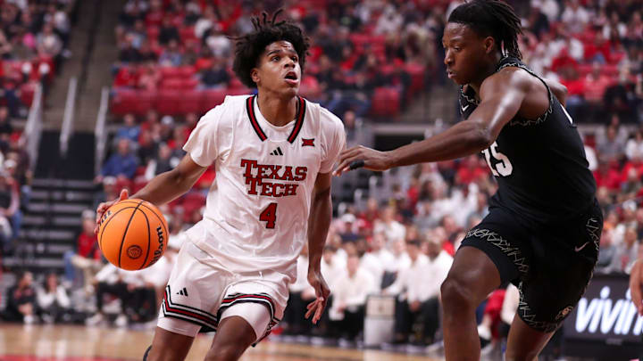 Texas Tech's Christian Anderson handles the ball against Colorado during a Big 12 Conference men's basketball game, Wednesday, Feb. 11, 2026, in United Supermarkets Arena.