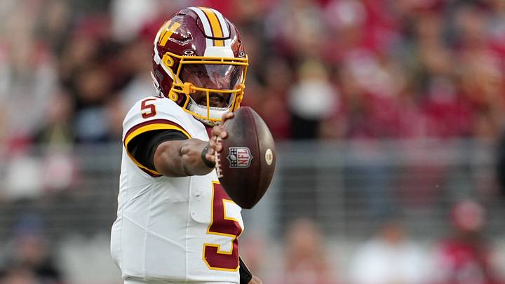 Oct 19, 2026; Santa Clara, California, USA; Washington Commanders quarterback Jayden Daniels (5) scrambles during the first quarter against the San Francisco 49ers at Levi's Stadium. Mandatory Credit: Cary Edmondson-Imagn Images Oct 19, 2026; Santa Clara, California, USA; Washington Commanders quarterback Jayden Daniels (5) scrambles during the first quarter against the San Francisco 49ers at Levi's Stadium. Mandatory Credit: Cary Edmondson-Imagn Images