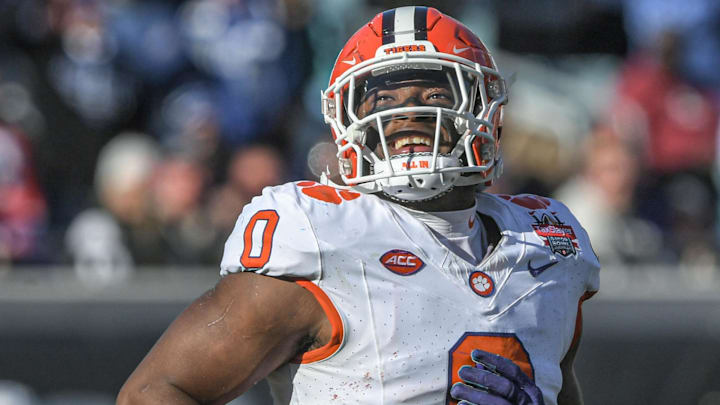 Clemson linebacker Barrett Carter smiles after recovering a fumble against Kentucky during the fourth quarter of the TaxSlayer Gator Bowl at EverBank Stadium in Jacksonville , Florida, Friday, December 29, 2023. Clemson won 38-35.