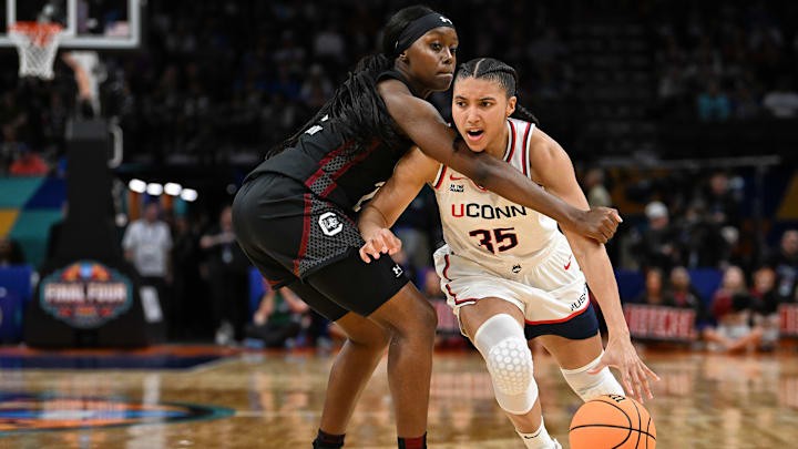 Azzi Fudd (right) missed 12 of 15 shots in UConn’s Final Four loss to South Carolina on Friday. 