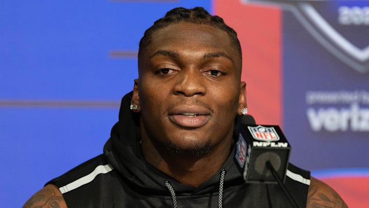 Oklahoma defensive lineman Perrion Winfrey talks to the media during the 2022 NFL Combine.  