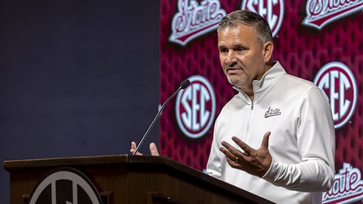 Mississippi State Bulldogs head coach Chris Jans talks with the media during SEC Media Days at Grand Bohemian Hotel.