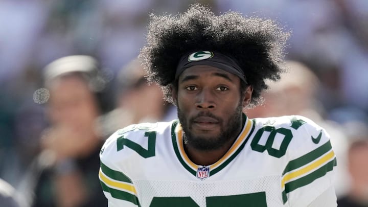 Green Bay Packers wide receiver Romeo Doubs (87) is shown during the first quarter of their game Sunday, October 20, 2024 at Lambeau Field in Green Bay, Wisconsin. The Green Bay Packers beat the Houston Texans 24-22.