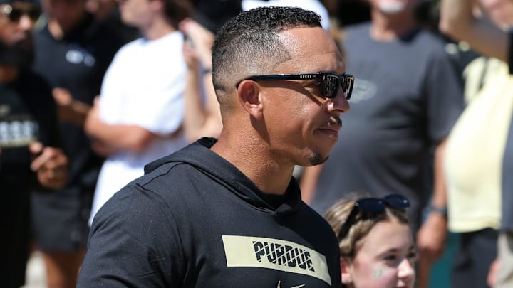 Purdue head coach Ryan Walters leads Purdue players as they arrive Saturday, Sept. 14, 2024, ahead of the NCAA football game between Purdue and Notre Dame at Ross-Ade Stadium in West Lafayette, Ind. Notre Dame Fighting Irish won 66-7. Purdue head coach Ryan Walters leads Purdue players as they arrive Saturday, Sept. 14, 2024, ahead of the NCAA football game between Purdue and Notre Dame at Ross-Ade Stadium in West Lafayette, Ind. Notre Dame Fighting Irish won 66-7.