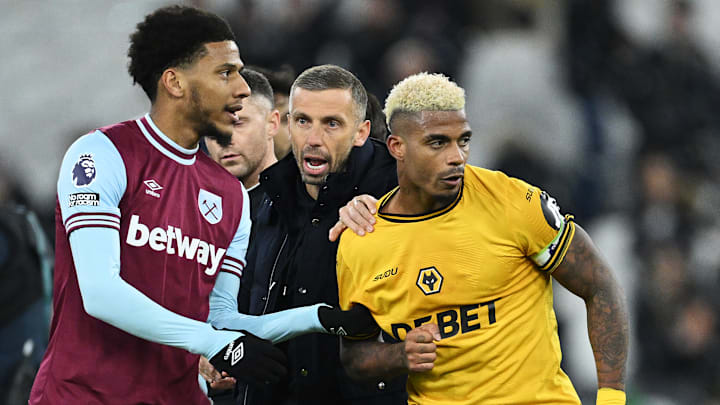 Tempers flared Mario Lemina and West Ham's players after Wolves' 2-1 defeat in east London