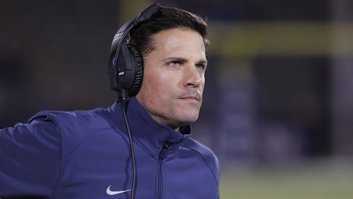 Nov 26, 2016; East Hartford, CT, USA; Connecticut Huskies head coach Bob Diaco watches from the sideline as they take on the Tulane Green Wave in the second half at Rentschler Field. Tulane defeated UConn 38-13. Mandatory Credit: David Butler II-Imagn Images