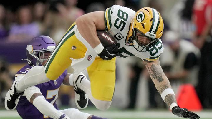 Green Bay Packers tight end Tucker Kraft (85) makes a 30-yard reception against the Vikings on Sunday. Green Bay Packers tight end Tucker Kraft (85) makes a 30-yard reception against the Vikings on Sunday.