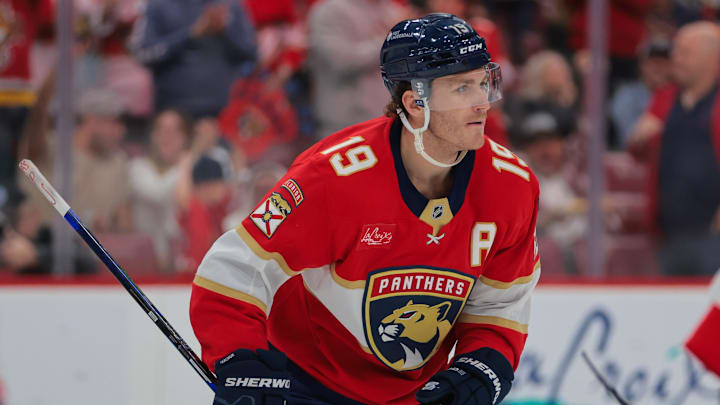 Florida Panthers left wing Matthew Tkachuk looks on after scoring against the Ottawa Senators.