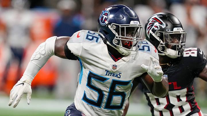 Aug 13, 2021; Atlanta, Georgia, USA; Tennessee Titans linebacker Monty Rice (56) runs to the ball against the Atlanta Falcons during the second half at Mercedes-Benz Stadium. Mandatory Credit: Dale Zanine-USA TODAY Sports Aug 13, 2021; Atlanta, Georgia, USA; Tennessee Titans linebacker Monty Rice (56) runs to the ball against the Atlanta Falcons during the second half at Mercedes-Benz Stadium. Mandatory Credit: Dale Zanine-USA TODAY Sports