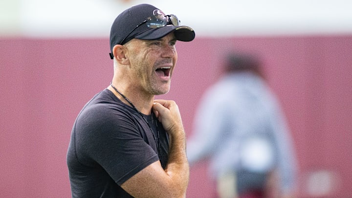 Florida State football head coach Mike Norvell leads the Seminole football practice on Wednesday, Aug. 16, 2023. Florida State football head coach Mike Norvell leads the Seminole football practice on Wednesday, Aug. 16, 2023.