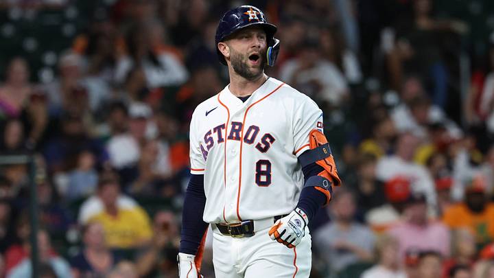 Jun 16, 2026; Houston, Texas, USA; Houston Astros designated hitter Christian Walker (8) reacts after striking out during the third inning against the Detroit Tigers at Daikin Park. Mandatory Credit: Troy Taormina-Imagn Images Jun 16, 2026; Houston, Texas, USA; Houston Astros designated hitter Christian Walker (8) reacts after striking out during the third inning against the Detroit Tigers at Daikin Park. Mandatory Credit: Troy Taormina-Imagn Images