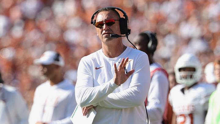 Texas Longhorns head coach Steve Sarkisian reacts during the first half against the Oklahoma Sooners at Cotton Bowl. Texas Longhorns head coach Steve Sarkisian reacts during the first half against the Oklahoma Sooners at Cotton Bowl.